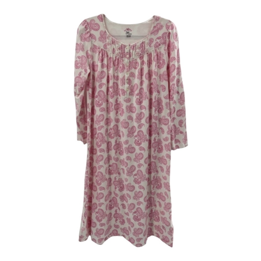 Aria Long Sleeve Night Gown White/Pink Paisley Size Small